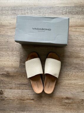 Vagabond Cream Woven Slide Sandals